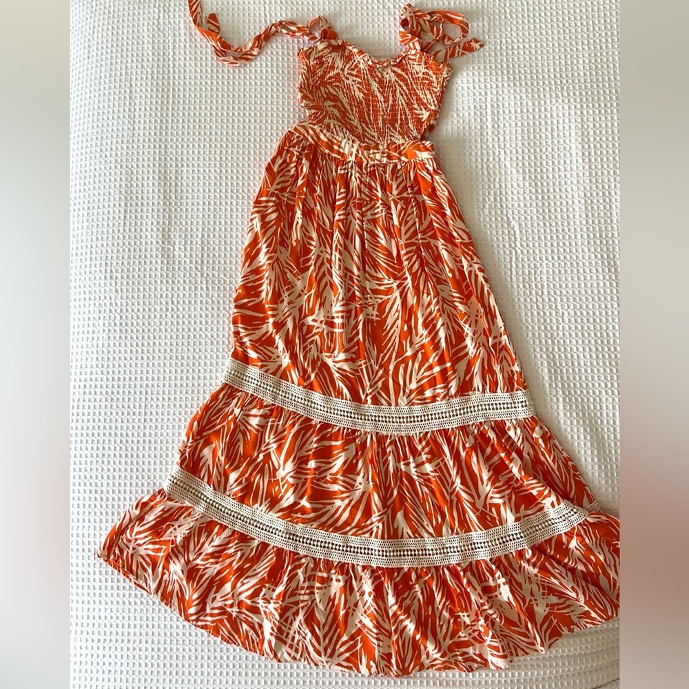Sincerely Jules orange tropical print maxi dress